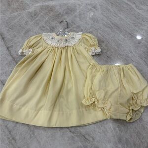 Vintage House of Hatten Yellow Smocked 2 piece Dress Bloomers 2T